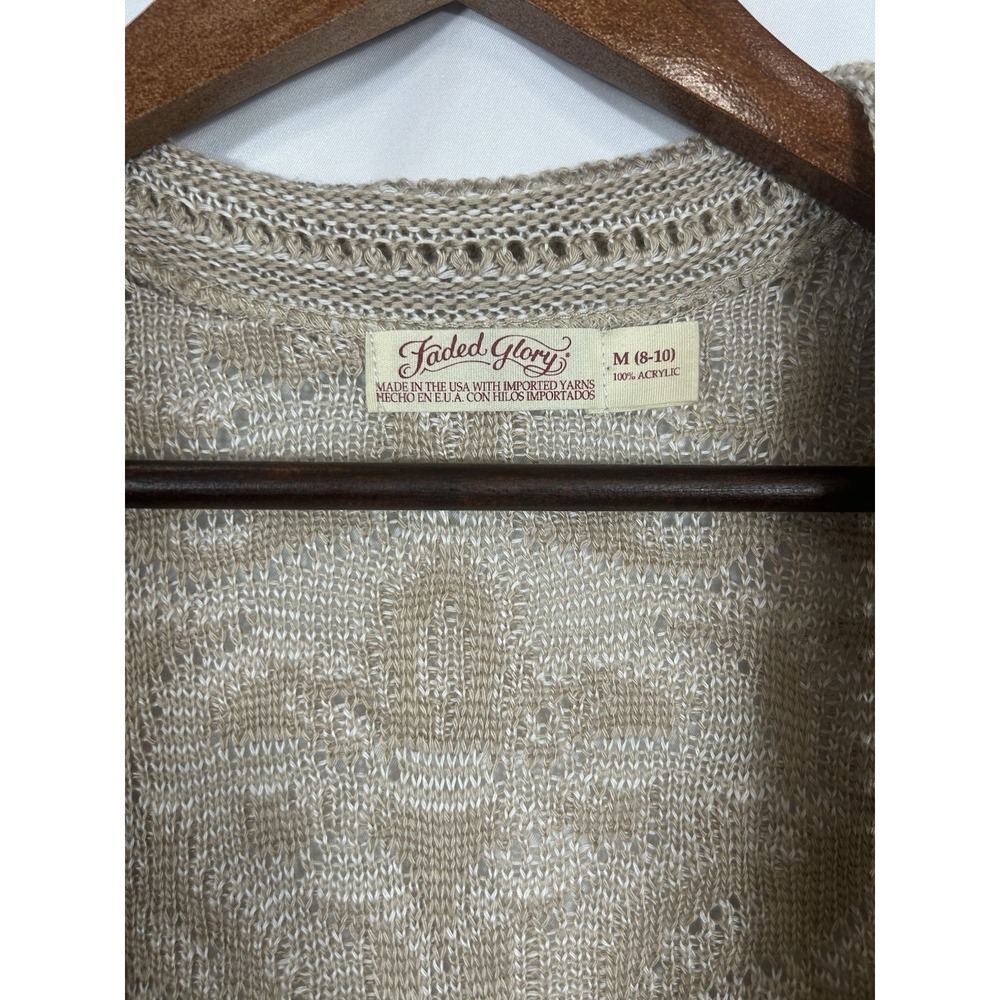 Faded Glory Y2K Coastal Layer Beige Crochet Open Knit Shrug Crop Cardigan Size M - Picture 5 of 9